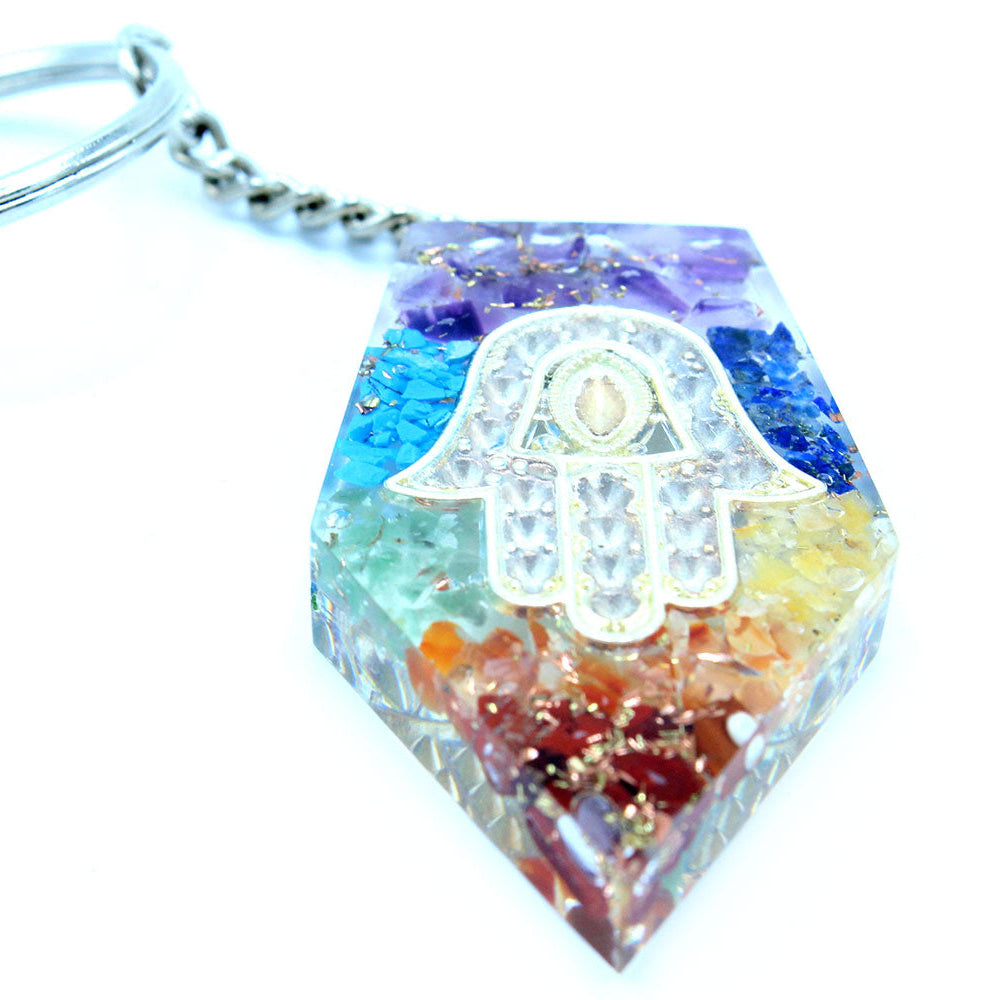 Orgonite Power Keyring - Gemstone Chakra Hamsa